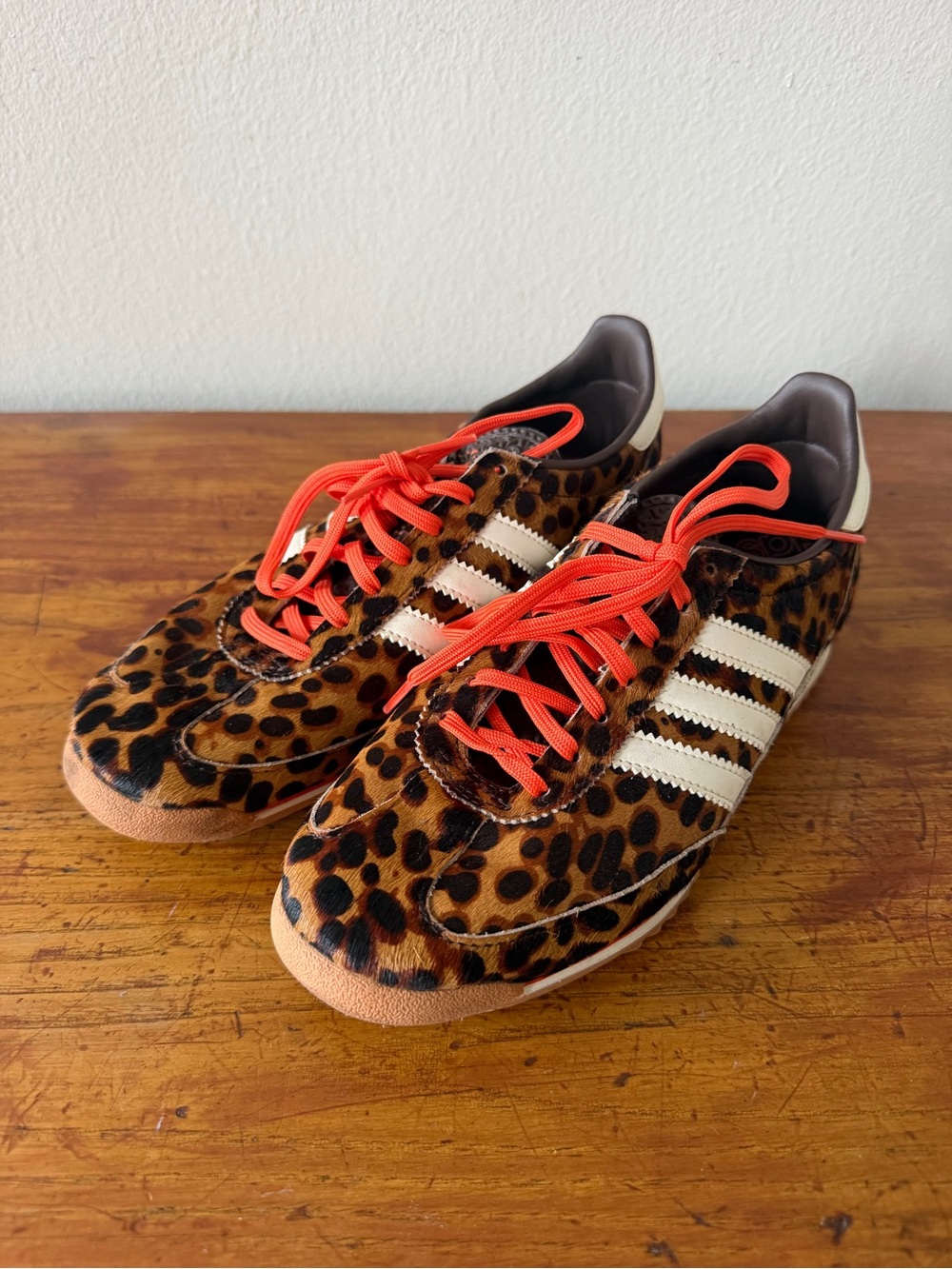 adidas Leopard Print Sneakers with Orange Laces